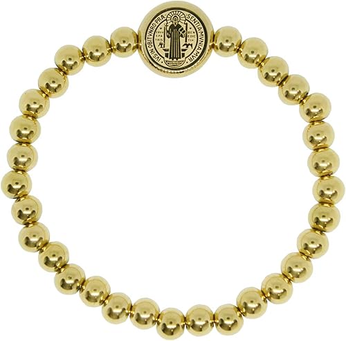 AA Pulsera católica religiosa de acero inoxidable de San Benito (SSBSBFM-G), Metal