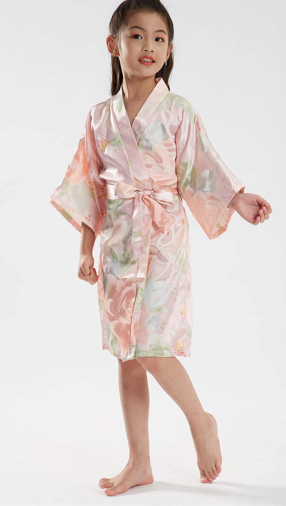QXQTER Girls Floral Silk Kimono Robe Wedding Flower Girl Robes Dressing Gown Bathrobes Housecoat