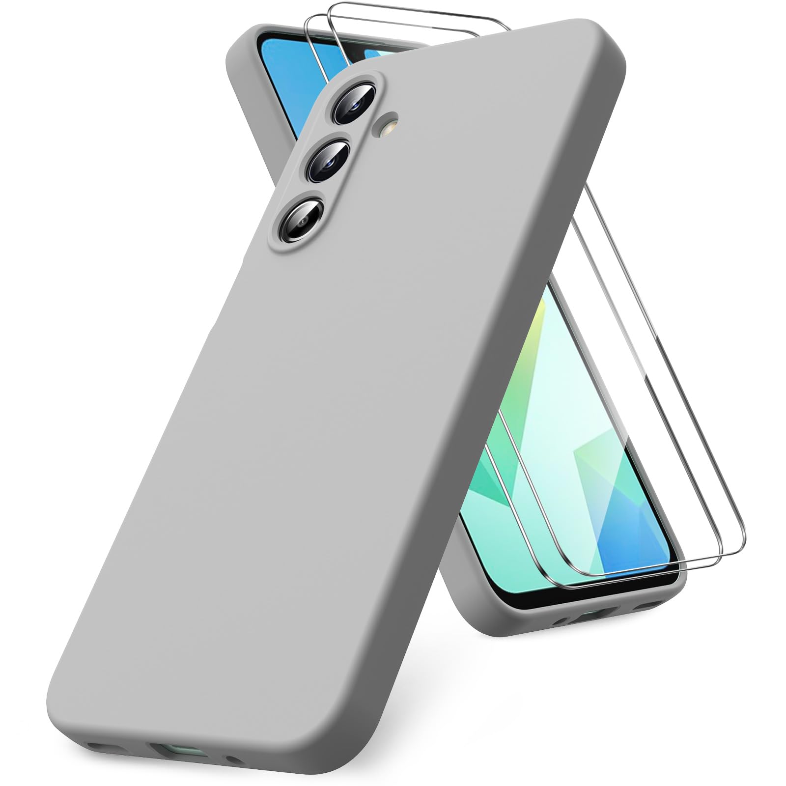 Vansdon Handyhülle kompatibel mit Samsung Galaxy A37 5G Hülle, 2 Stück Panzer Schutz Glas, weiche TPU Flüssigsilikonhülle, stoßfestem Gummi Silikongel Fall-Taupe