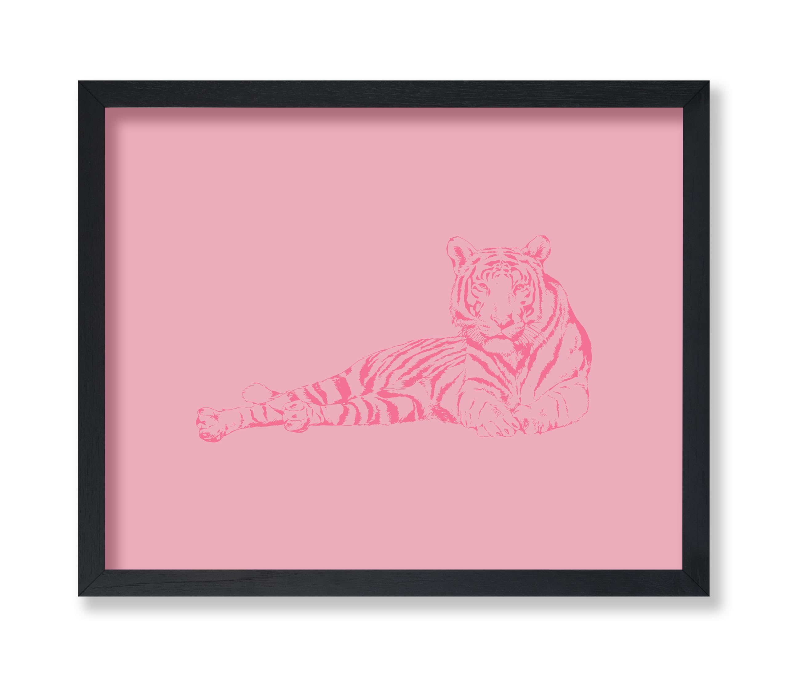 Poster MasterLying Tiger Poster - Retro Tiger Portrait Print - Pink Tiger Art - Groovy Art - Funky Art - Jungle Art - Modern Art - Minimal Art - Bedroom or Office Wall Decor - 8x10 UNFRAMED Wall Art
