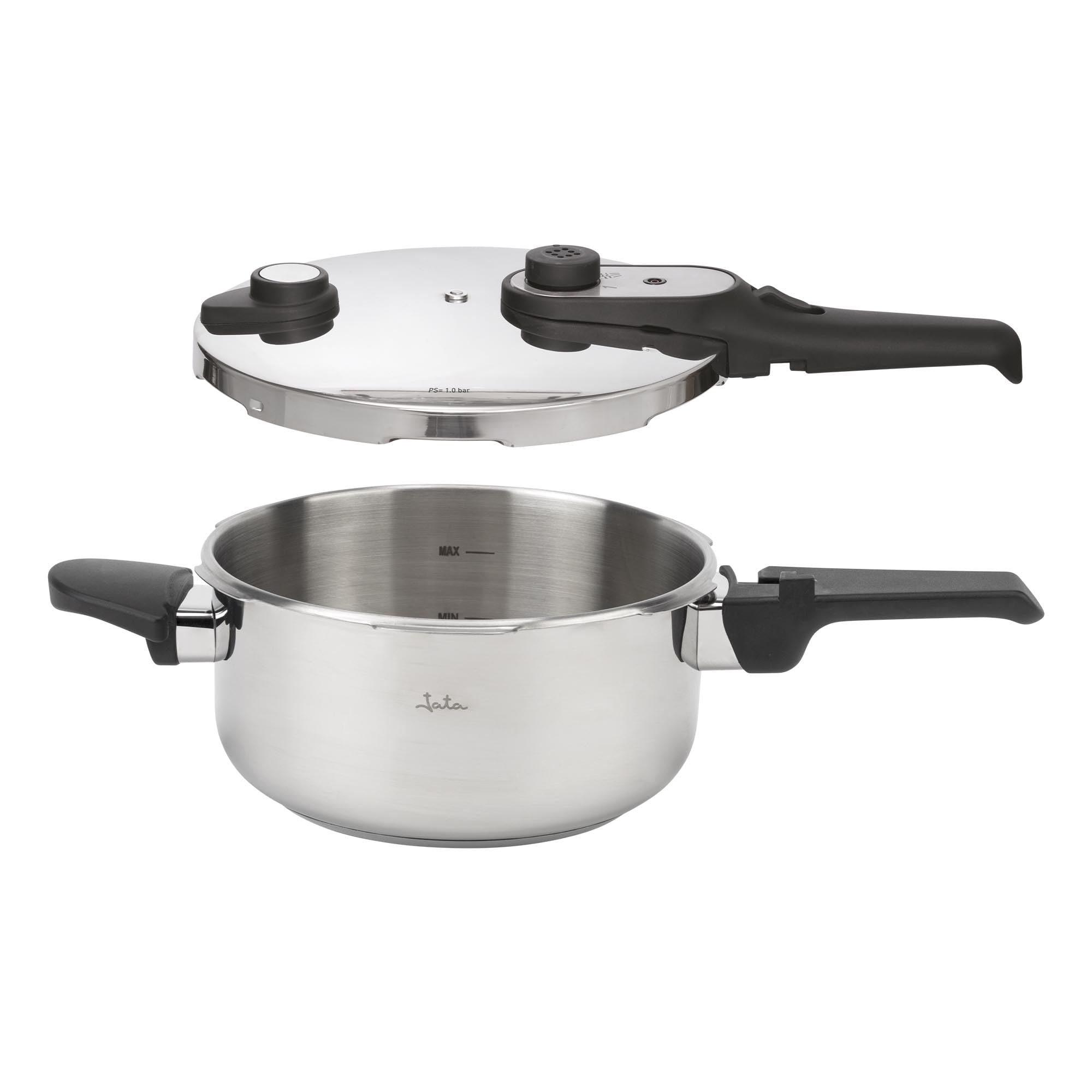 JATA HOGAR HOLL2224 - Pentola Express a pressione 4 L in acciaio inox, pentola rapida con chiusura girevole, 3 sistemi di sicurezza, adatta per induzione e tutti i tipi di cucina, Ø 22 cm