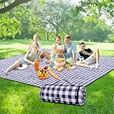 Picnic Blankets Outdoor Blanket Waterproof, 80''x80'' Extra Large Beach Blanket Sandproof Foldable Machine Washable, Vintage Gingham Picnic Mat Grass Lawn Park Family Camping Party Music Festival