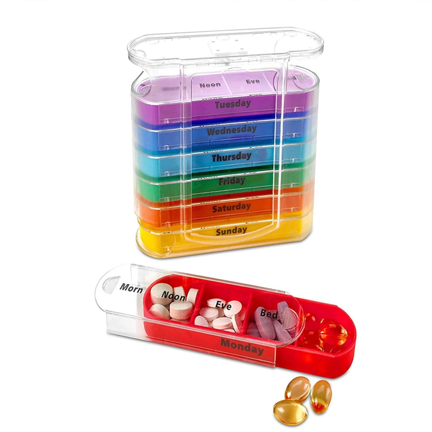 INKULTURE 7 Day Pill Box Organizer, Hard Case with Embedded Magnet, 7 Stackable Trays, Perfect for Travel and Home Use | Multicolor | 01 Pcs - Image 4 thumbnail
