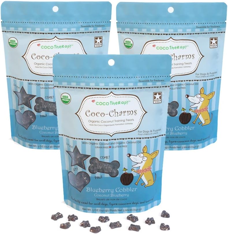 CocoTherapyBlueberry Cobbler Coco-Charms Dog Training Treats, 5 Ounces, Organic, Made in The USA (3 Pack)USDA Organic