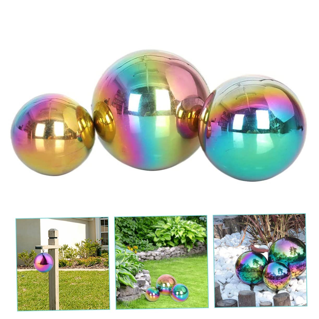 Gatuida Sfere Decorative da Giardino in Acciaio Inossidabile, 3 Pezzi, Finitura a Specchio, Riflettono la Luce, per Giardino e Ufficio