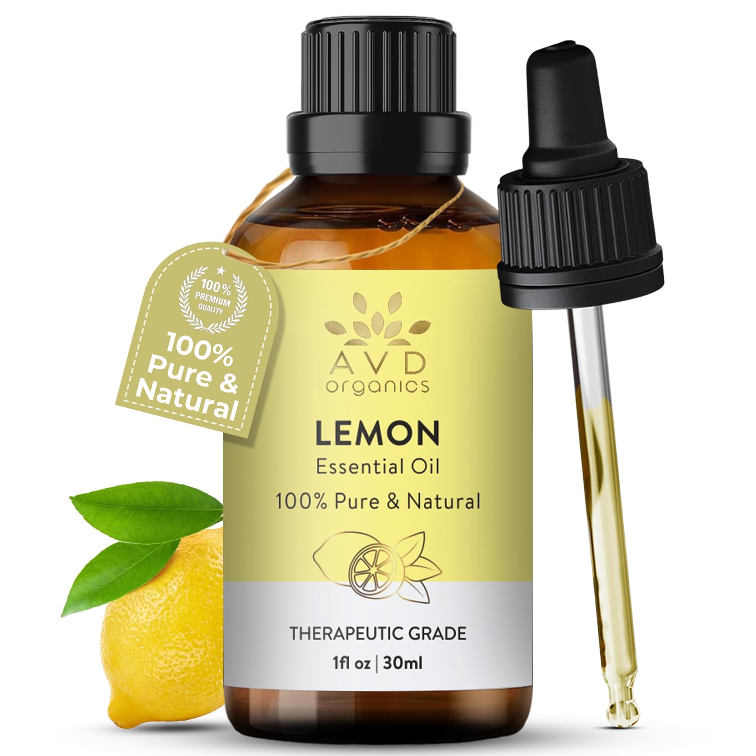 AVD ORGANICS Lemon Essential Oil 30ml | Pure Natural Cold Pressed & Undiluted |Use in Aromatherapy Diffusers for Mood Lifting | 1 fl. Oz