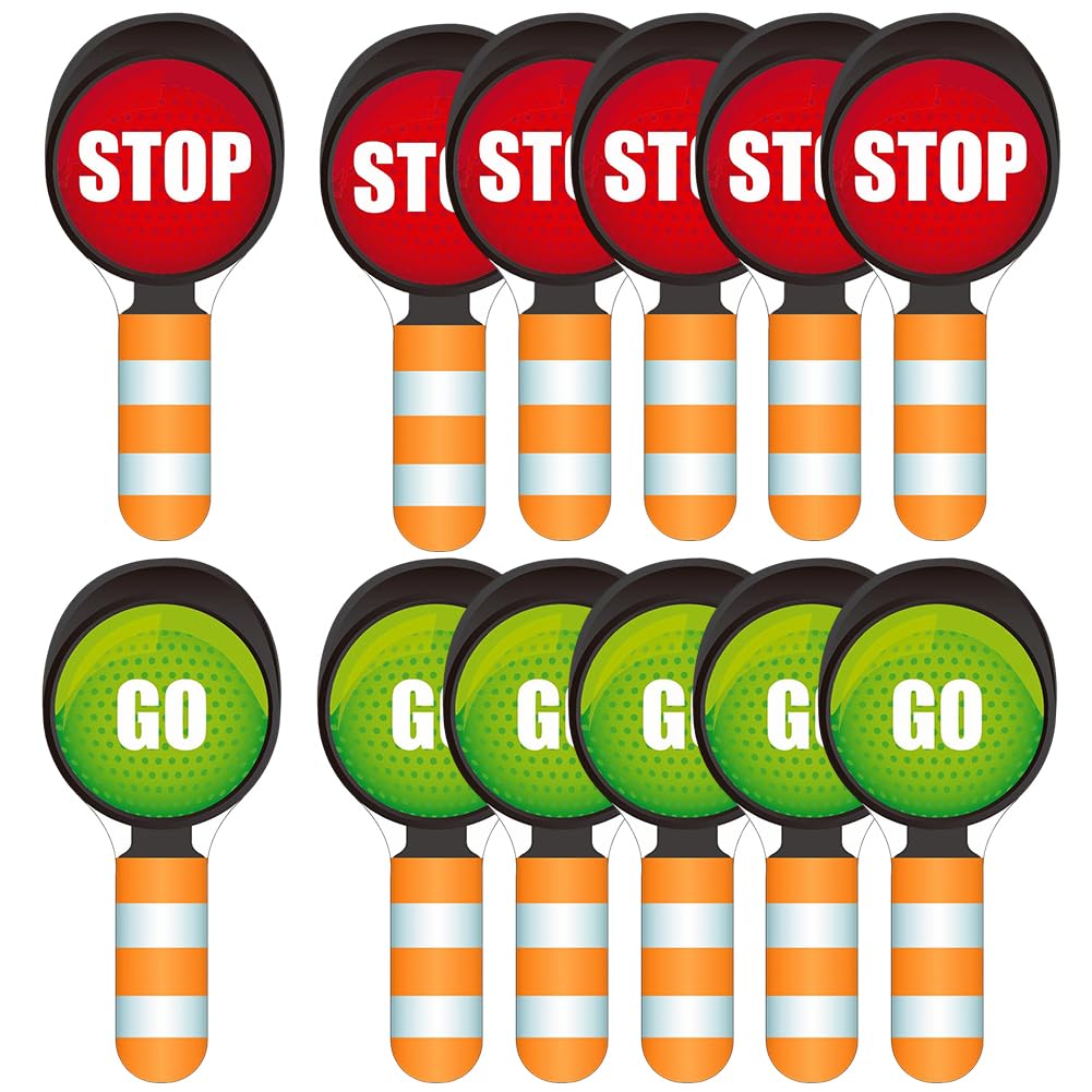 12 Pcs Stop and Go Signs Double Sided Handheld Sign Red Green Light Sign Waterproof Crossing Guard Road Signs for Kids Teaching Traffic Safety, 9.84 x 5.91 Inch(Octagon) — Amazon image 6
