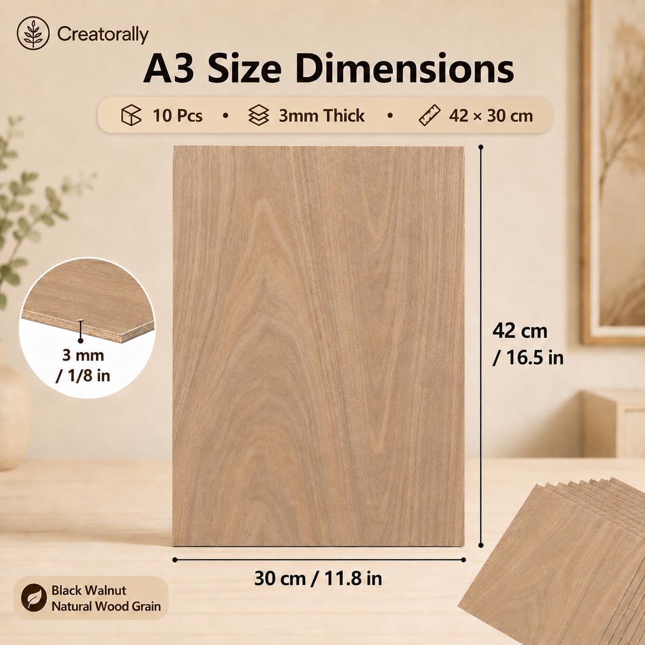 Compensato 3mm, Pannelli di Legno per Incisione Laser A3 10 Pezzi, Pannello Materiali laser per Taglio Laser CNC Pirografia (Noce Nera)