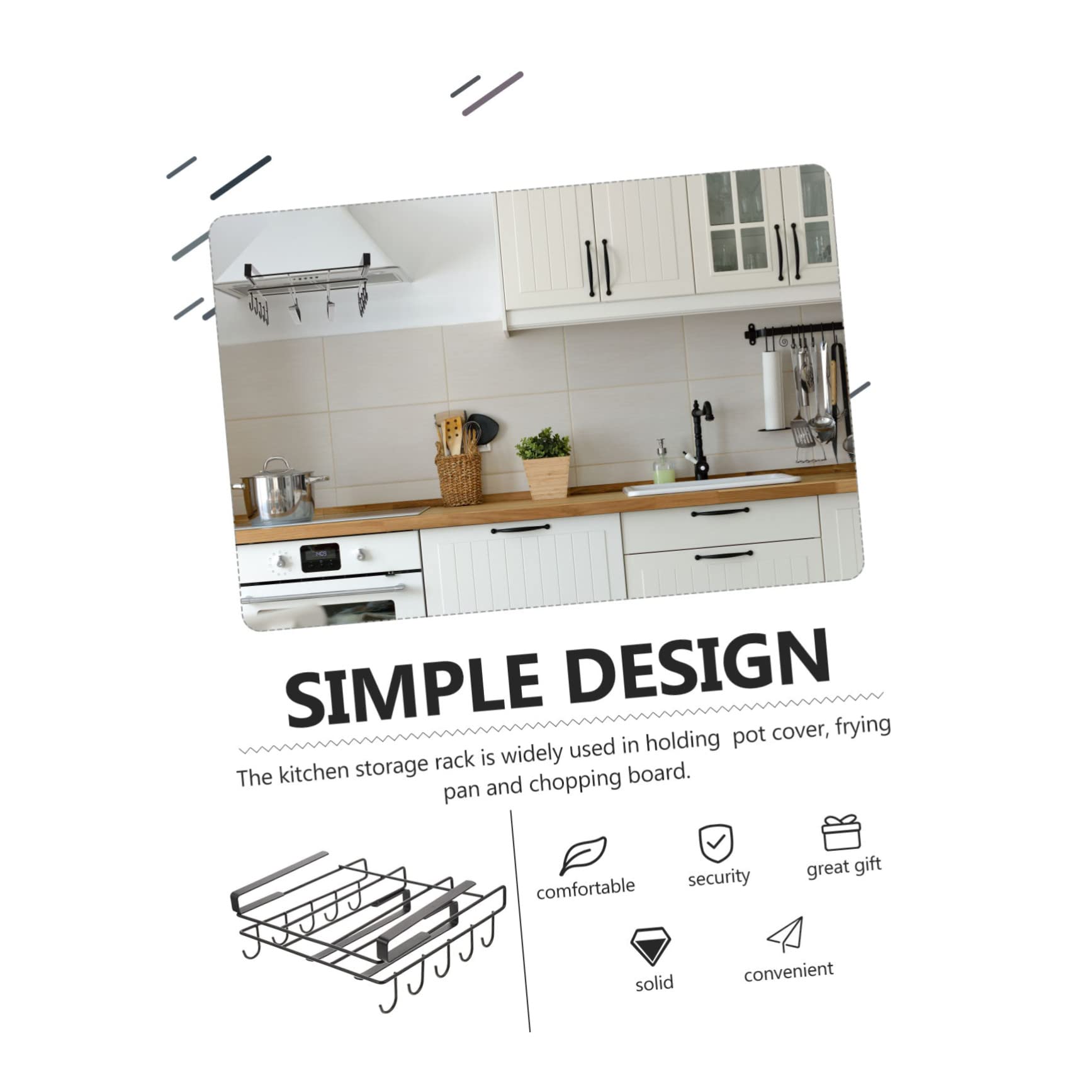 Soporte para Tapa de Olla de Cocina de Acero al Carbono Negro | Porta Tazas de Gabinete, Organizador de Tablas de Cortar, Bordes Redondeados, Diseño Simple y Fácil Limpieza