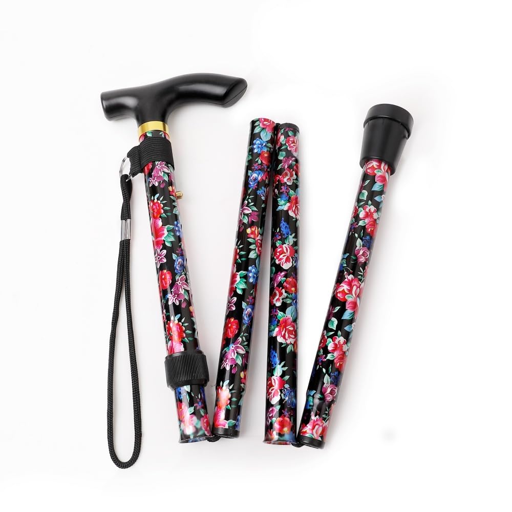 Comfkey Folding Lightweight Walking Stick - Adjustable Aluminum Metal Collapsible Travel Cane with Non-Slip Rubber Base