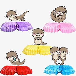 5 Pcs Otter Party Honeycomb Centerpieces Birthday Decorations for Funny Sea Otters Birthday Party Theme Table Topper