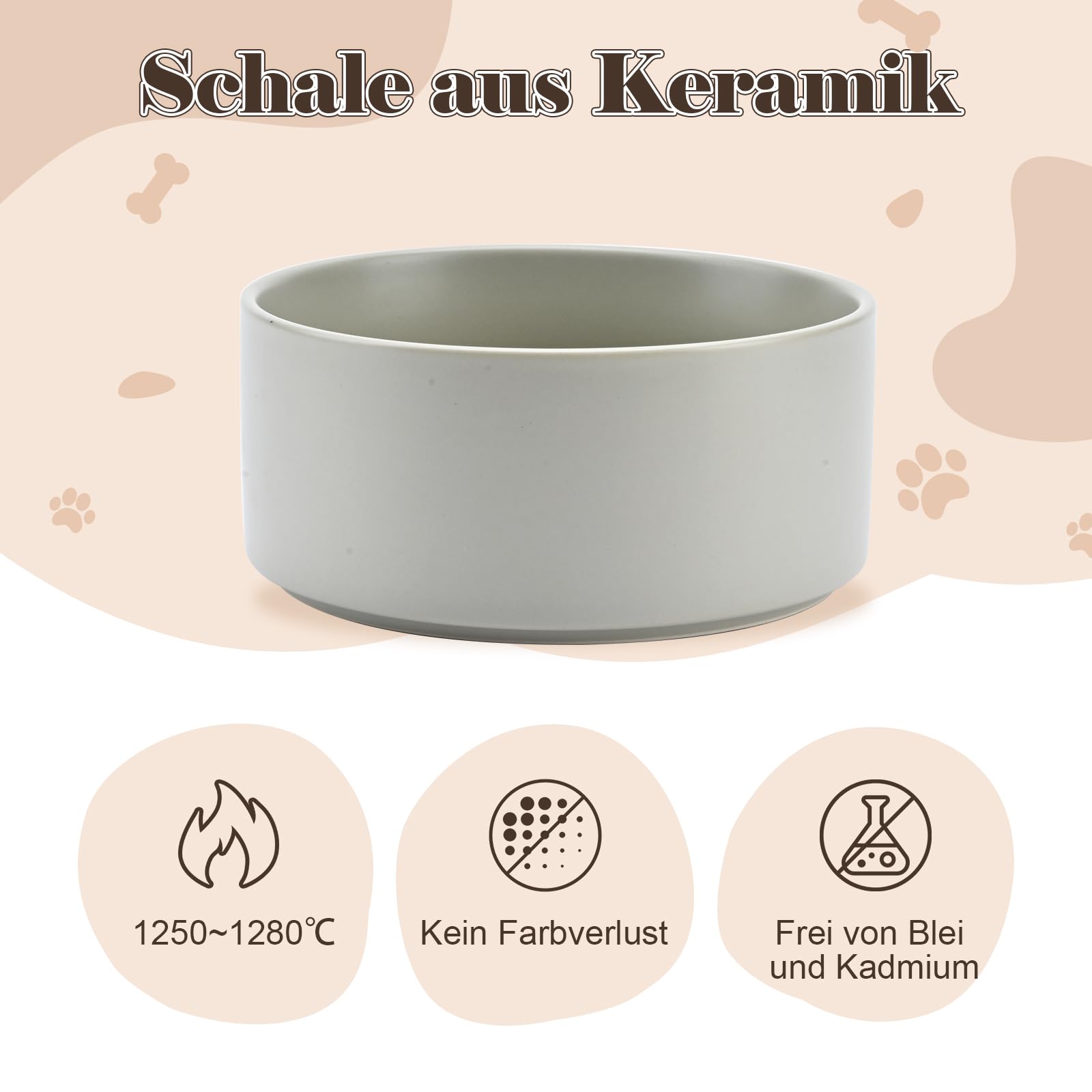 SPUNKYJUNKY Hundenapf Keramik Doppel Hund Futternapf Erhöhte Napf mit Akazienholz Ständer für Katzen und Hunde(400ml, Grau)