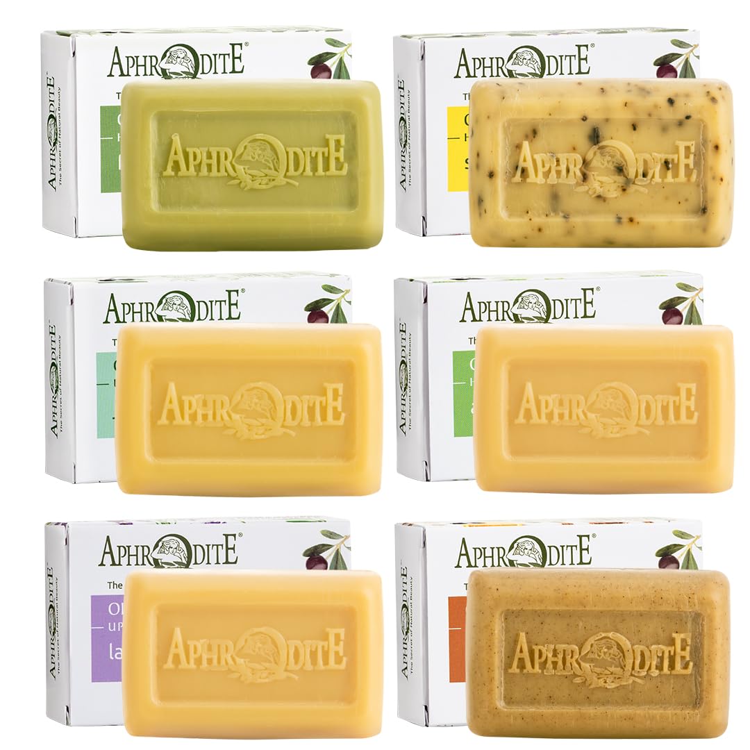 Aphrodite - Set de jabón de aceite de oliva (Sage & Lemon, Jasmine scent, Aloe vera, Lavender)