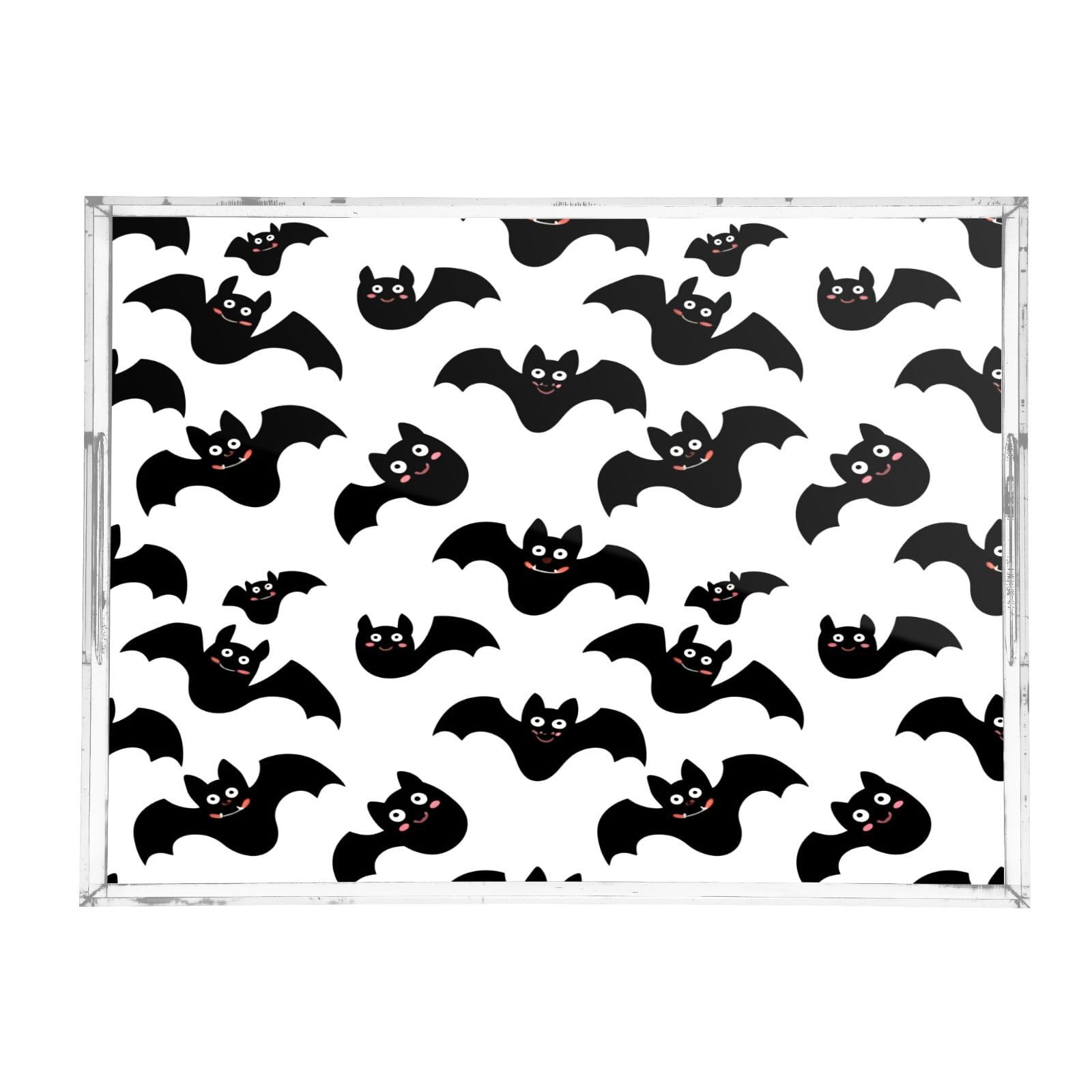BOESI Cute Halloween Bat Acrylic Decorative Dining Tray, Acrylic Decorative Tray Organizer with Handle for Kitchen, Dining Room, Bathroom, Dresser