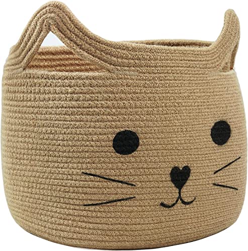 Image of ☆LBY ute Cotton Basket, Handcrafted Woven Storage Planter Basket for Home Decor, Multi-Purpose Bag with Handle for Living Room Bathroom Laundry & Toys cat shape10 x 8 inch