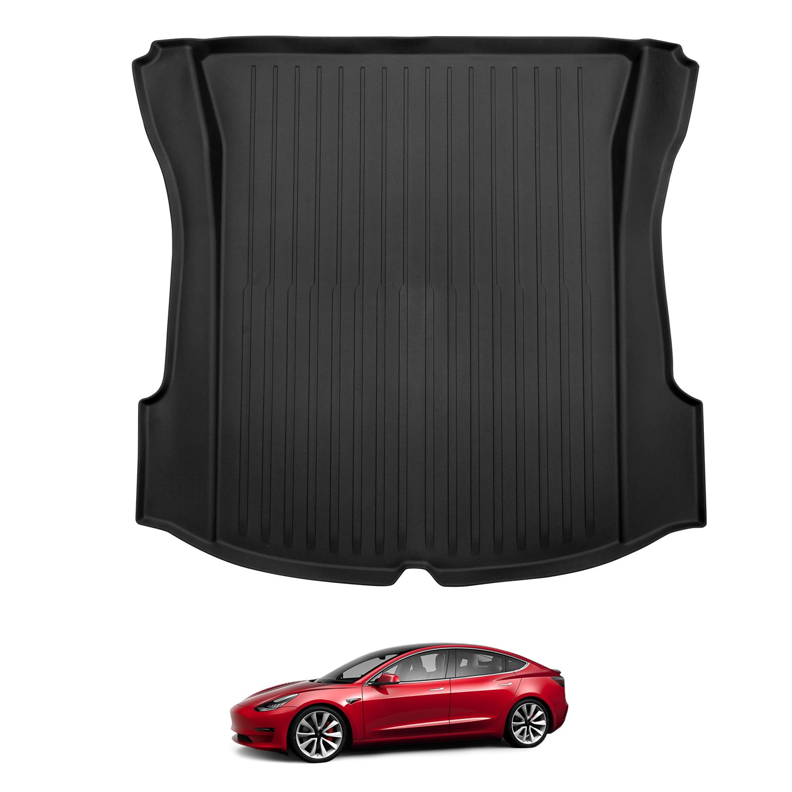 Photo 1 of BASENOR Tesla Model 3 Cargo Liners TPE Cargo Mat Rear Trunk Mat All Weather Anti-Slip Waterproof Trunk Mat 2021 2022 2023 Model 3 Rear Cargo Liners