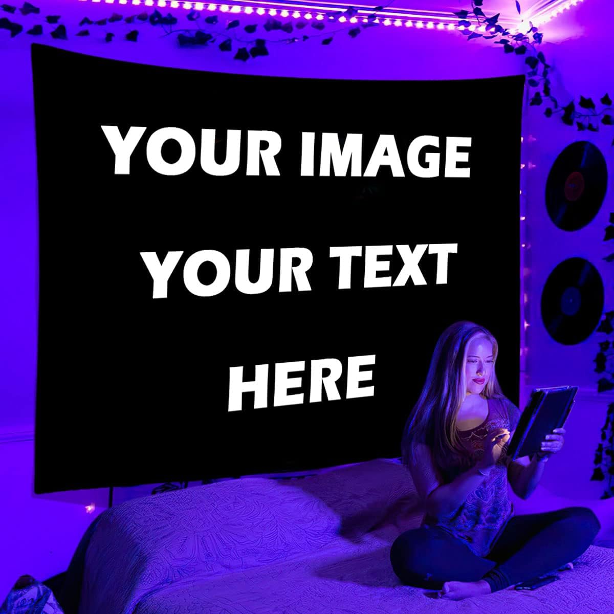 Custom Black Light Tapestry UV Reactive Wall Hanging Diy Customize Blacklight Tapestry Room Decoration Aesthetic Neon Backdrops (90X60 in / 230 * 150cm)