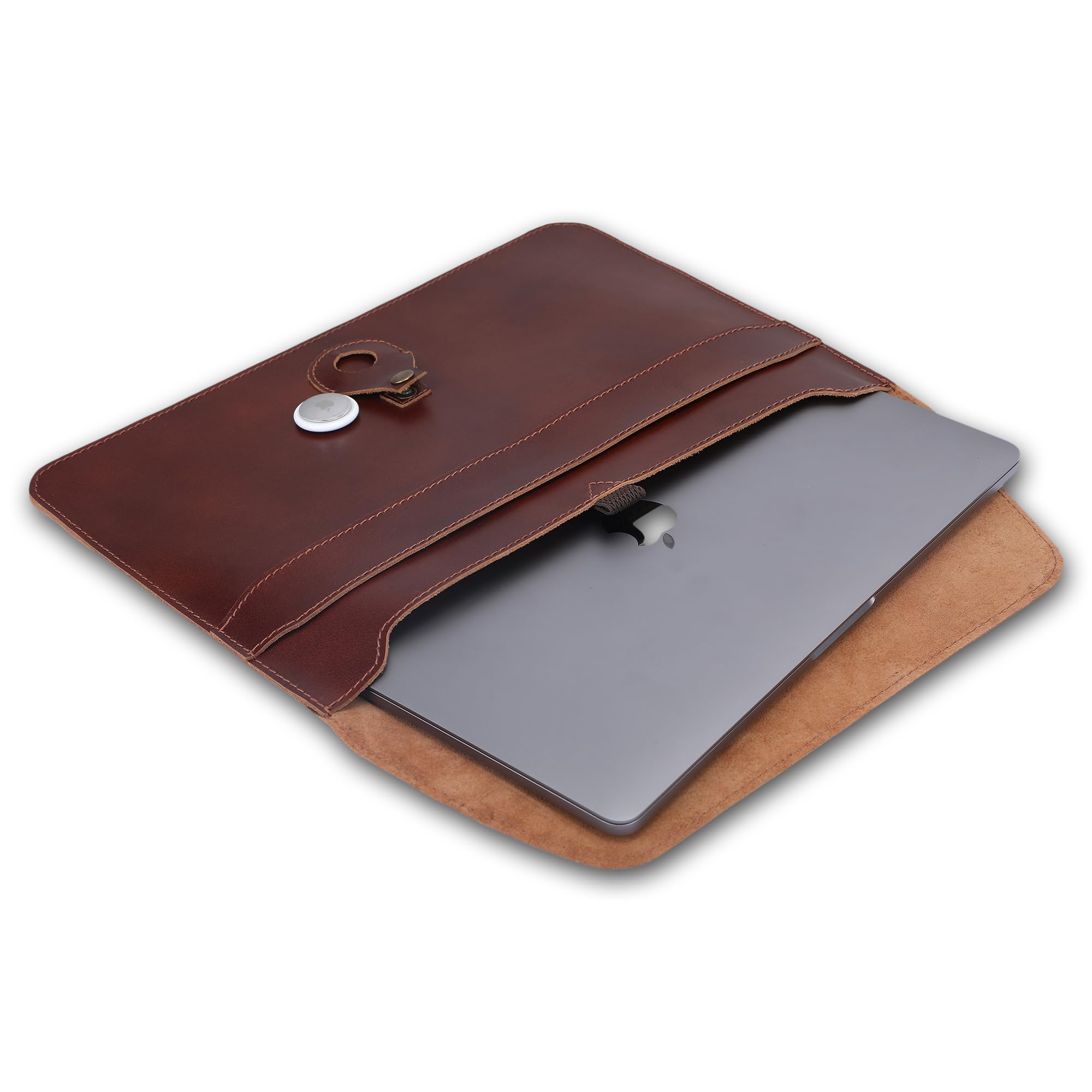 Funda de piel auténtica para portátil de 13 a 14 pulgadas, color vino | Funda delgada de piel para MacBook Pro 13, MacBook Air 14, Surface 13.5, XPS 13/14, Yoga e IdeaPad
