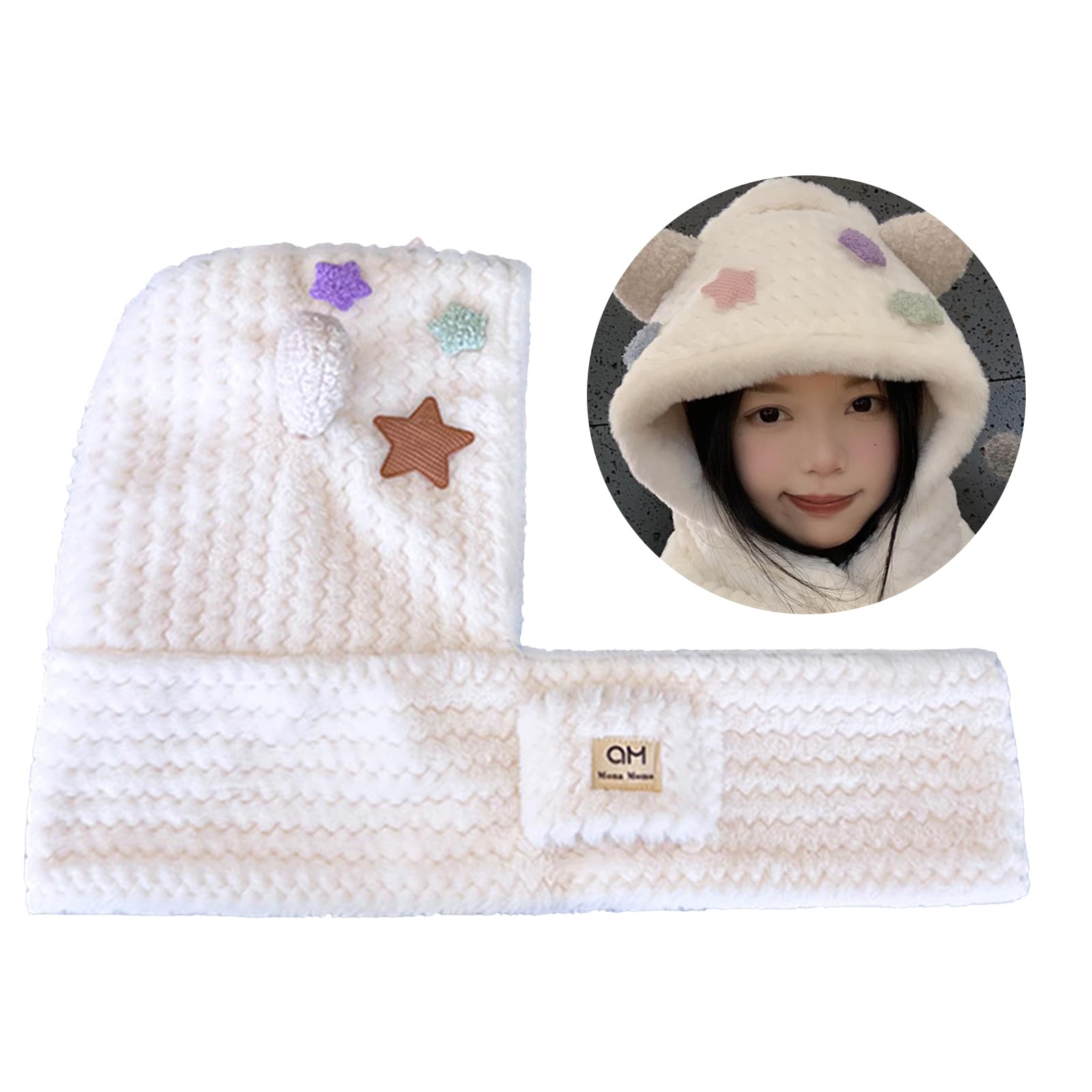 Bear Ear Scarf for Women Ear Muff Plush Hat for Girl Windproof Warm Hat for Outdoor Activity