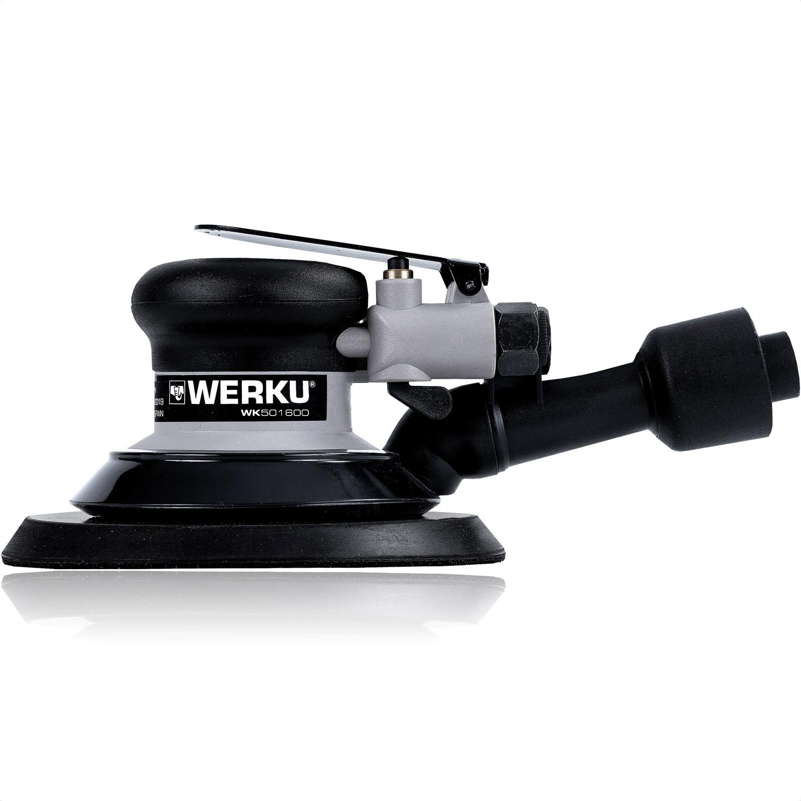 Werku WK501600, Lijadora Circular Rotorbital Neumática, Calidad Profesional, Disco 150 mm, Órbita 2.5 mm, Incluye Disco Lijado y Manguera Aspiración
