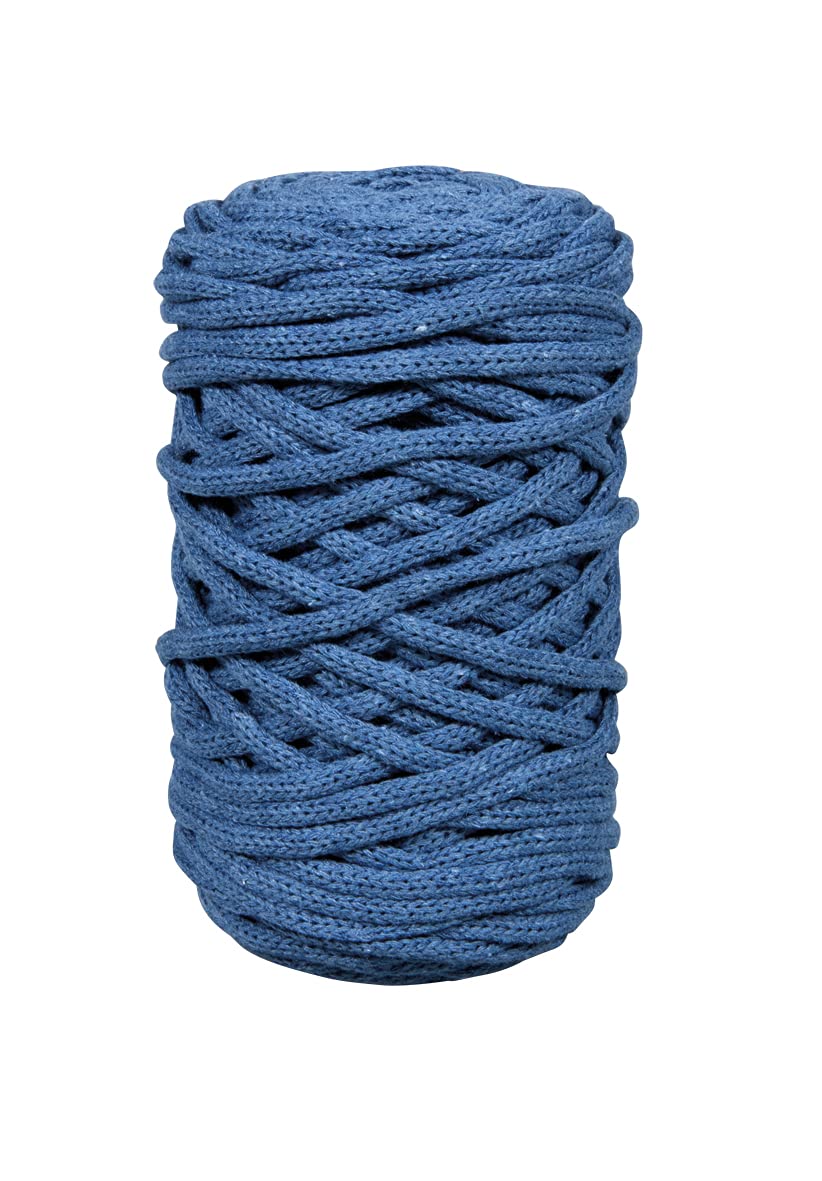 Rayher Braidy Recycling Yarn for Crafts and Decorations Crochet Yarn, Macrame Cord with a Diameter of 4mm, 60m, jeans blue, 42010372