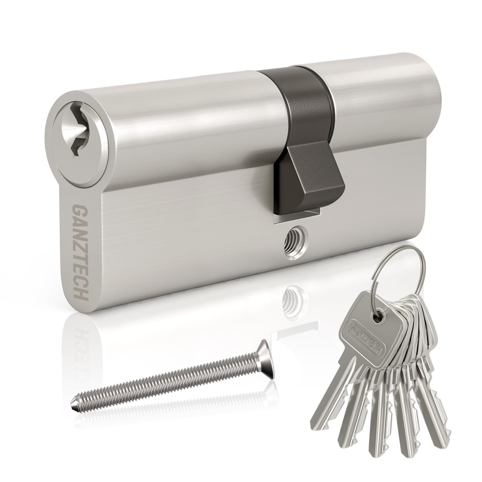 GANZTECH 35/45(80mm),Nickel Door Barrel Lock,Key Key with 5 Standard Keys,Aluminum Alloy Euro Cylinder Lock,Secure Stable for Wooden,Composite Doors and UPVC
