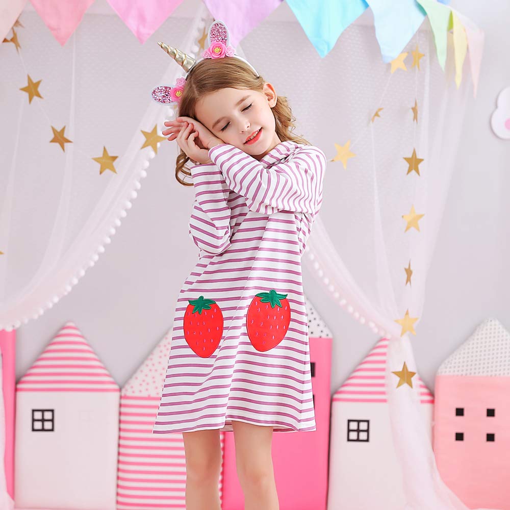 VIKITA Vestido para Niñas Manga Larga Algodón Princesa Casuales Bebe Niñas 2-8 años — view 3