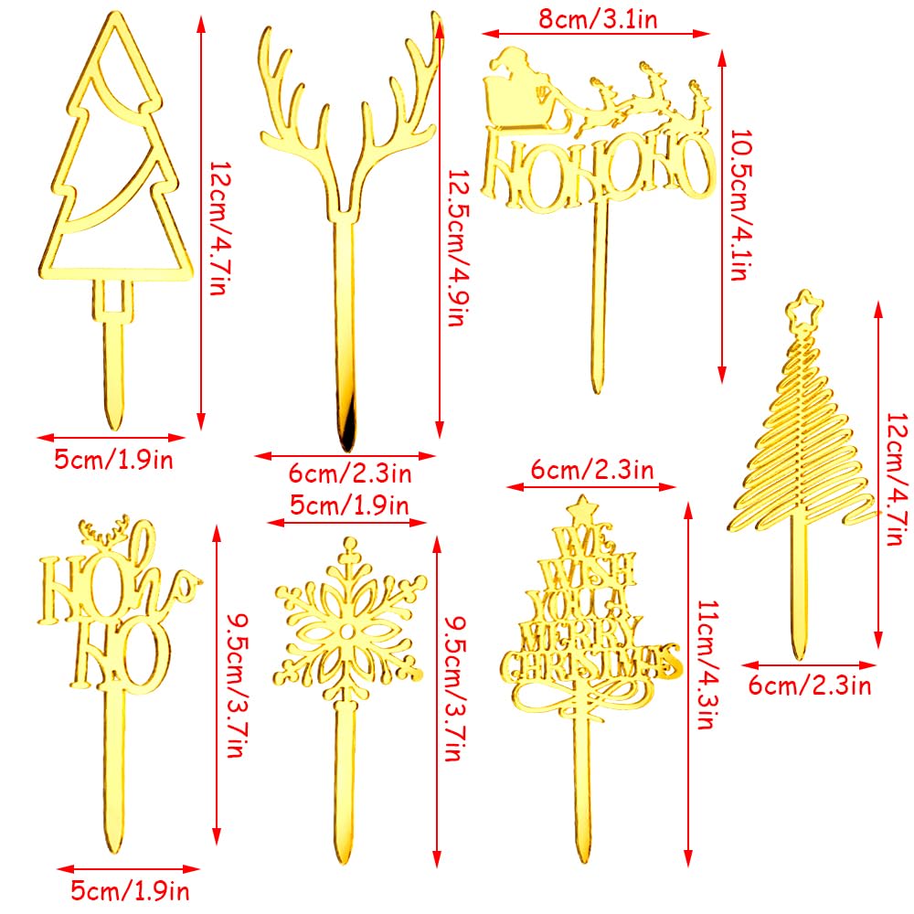 5-Pack Mirror Gold 'Merry Christmas' Acrylic Cake Toppers - Reusable Side & Top Cake Decorations For Holiday Parties