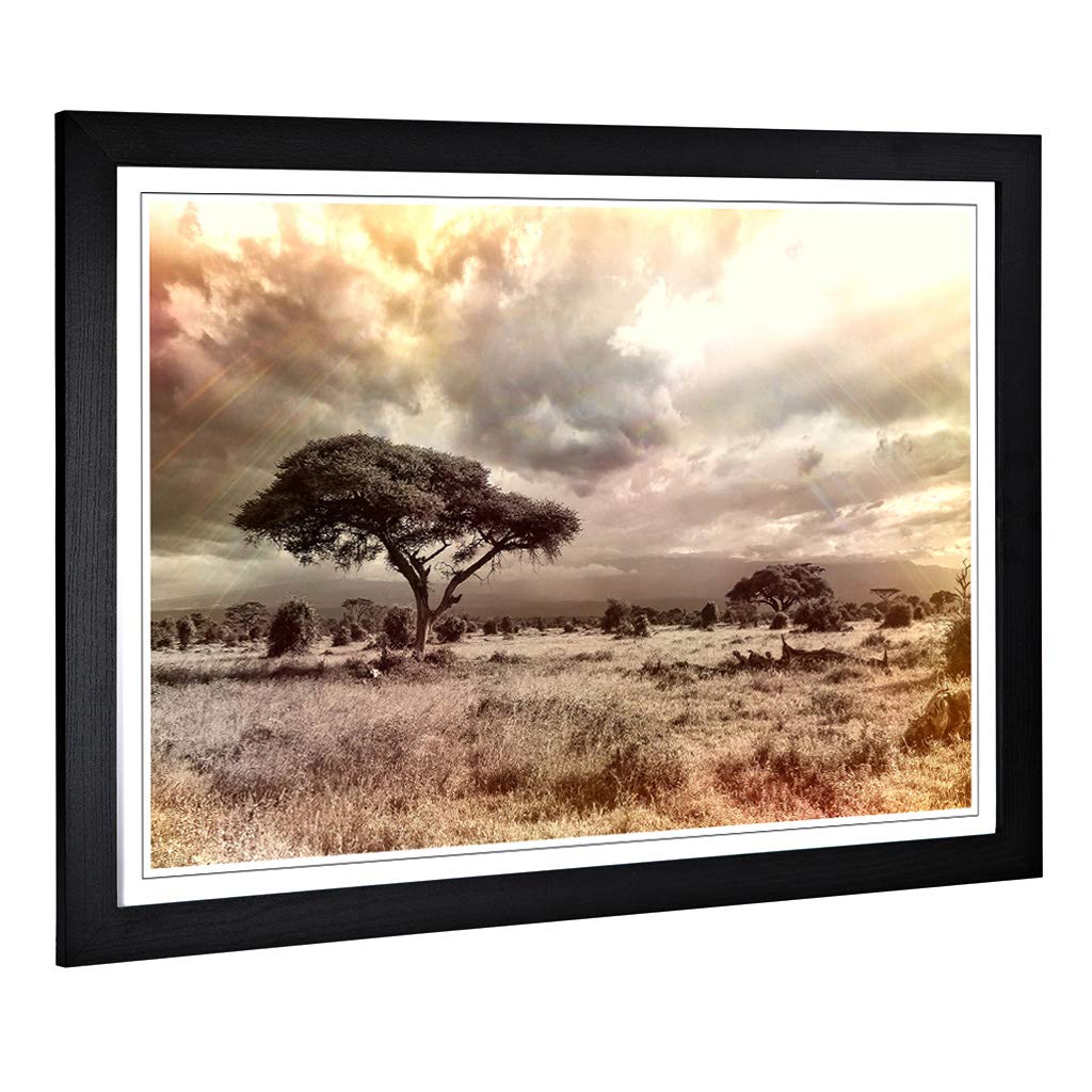 Big Box Art Framed Print of Landscape Africa Savannah Design | Wall Art Picture | Home Decor for Kitchen, Living, Dining Room, Bedroom, Hallway, Office, Black, A2 / 24.5x18 Inch / 62x45cm