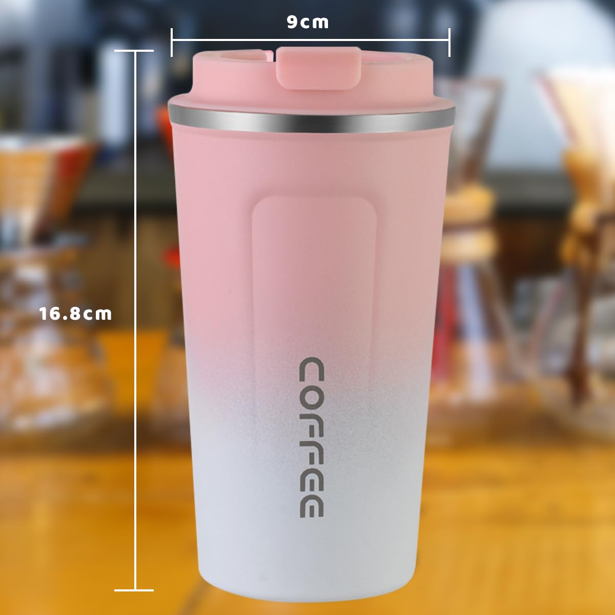 MXCOCO Taza Termo de Café de 18 oz/510 ml de Acero Inoxidable 304 con Tapa, Taza de Vacío para Bebidas de Café Frías y Calientes, Vaso Térmico para Café, para la Oficina, el Automóvil y el Parque