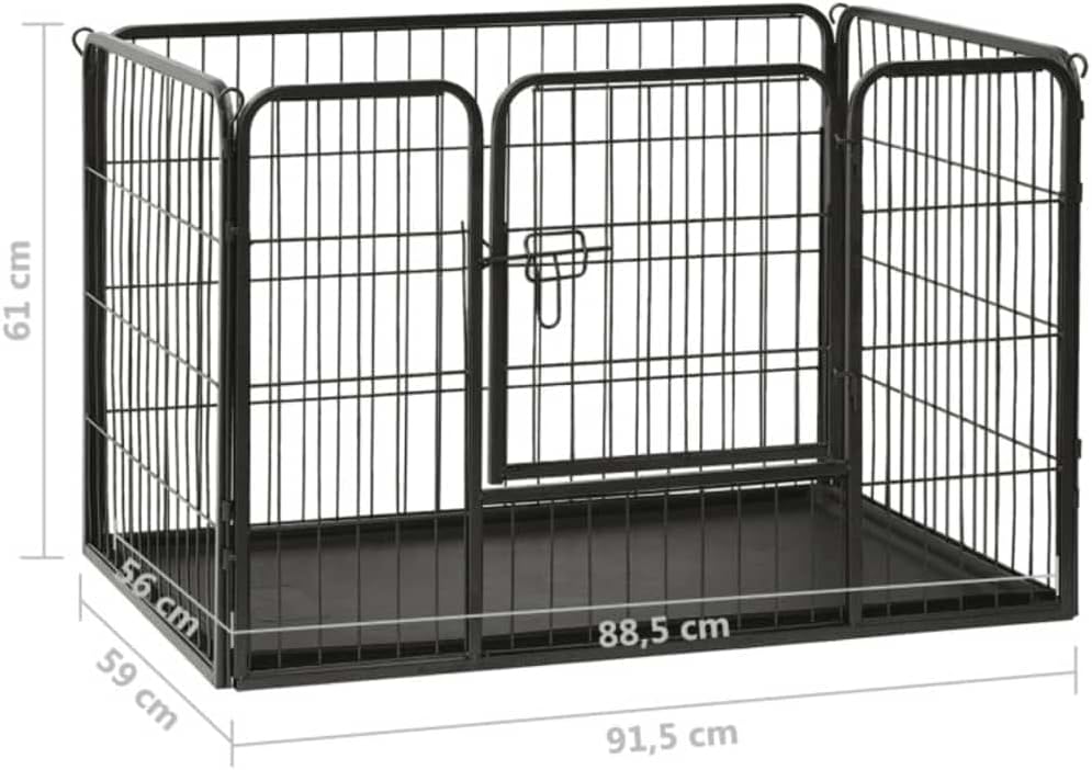 vidaXL Dog Playpen Black Powder-Coated Steel 36.0x23.2x24.0 in Foldable