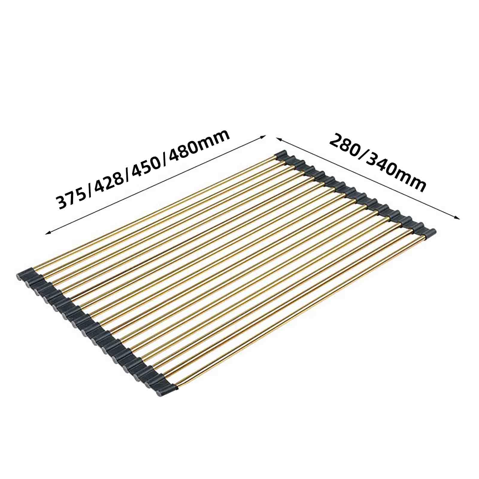 JUSHZ Abtropfgestell Geschirr Geschirrabtropfgestell Abtropfständer Abtropfgitter Spüle Geschirrständer Dish Drying Rack Geschirrkorb Besteckkorb Faltbar Klappbar Gold Edelstahl (Gold,480x340mm)