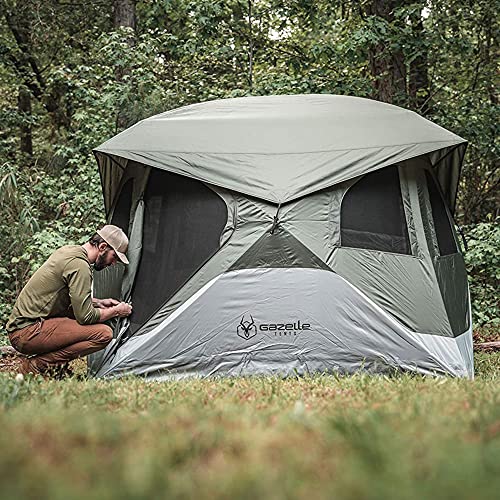 Gazelle Tents™ T4 Hub Tent, Easy 90 Second Set-Up, Waterproof, UV Resistant, Removable Floor, Ample Storage Options, 4-Person, Alpine Green, 94" x 94" x 78", GT400GR