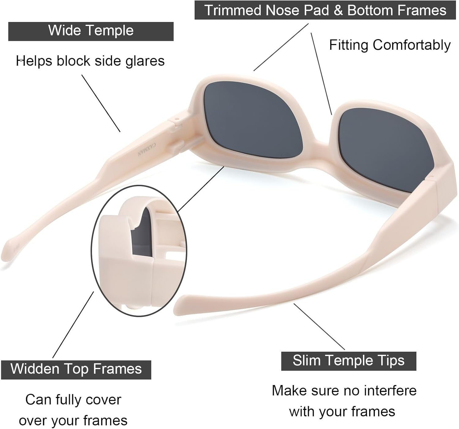 CAXMAN Fit Over Glasses Sunglasses for Women and Men Polarized & 100% UV Protection - Image 4