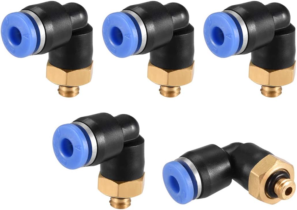 uxcell Push to Connect Tube Fitting Male Elbow 4mm Tube OD x M5 Thread Pneumatic Air Push Fit Lock Fitting Blue 5pcs