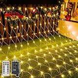 Ollny LED Net Mesh Fairy String Decorative Lights 200 LEDs 9.8ft x 6.6ft Tree-wrap Warm White Lights with Remote for Christmas Outdoor Wedding Garden Decorations