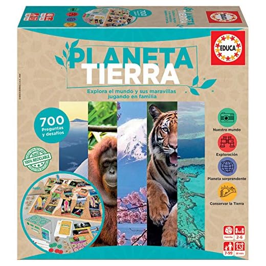 Educa - Planeta Tierra, Juego de Mesa Familiar con 700 Preguntas realizado con Materiales 100% reciclados (18707)