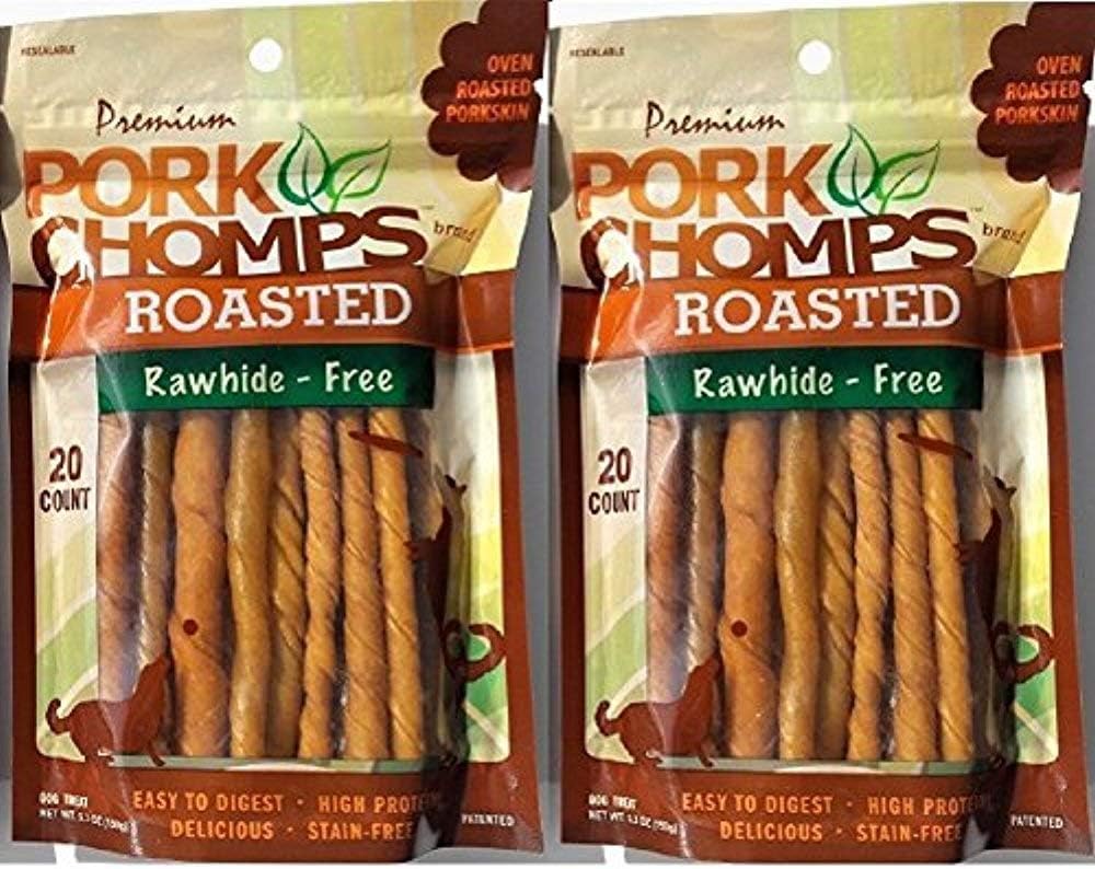 Pork Chomps medium Oven Roasted 100% Rawhide Free, High In Protein, Easy To Digest Treats 40ct