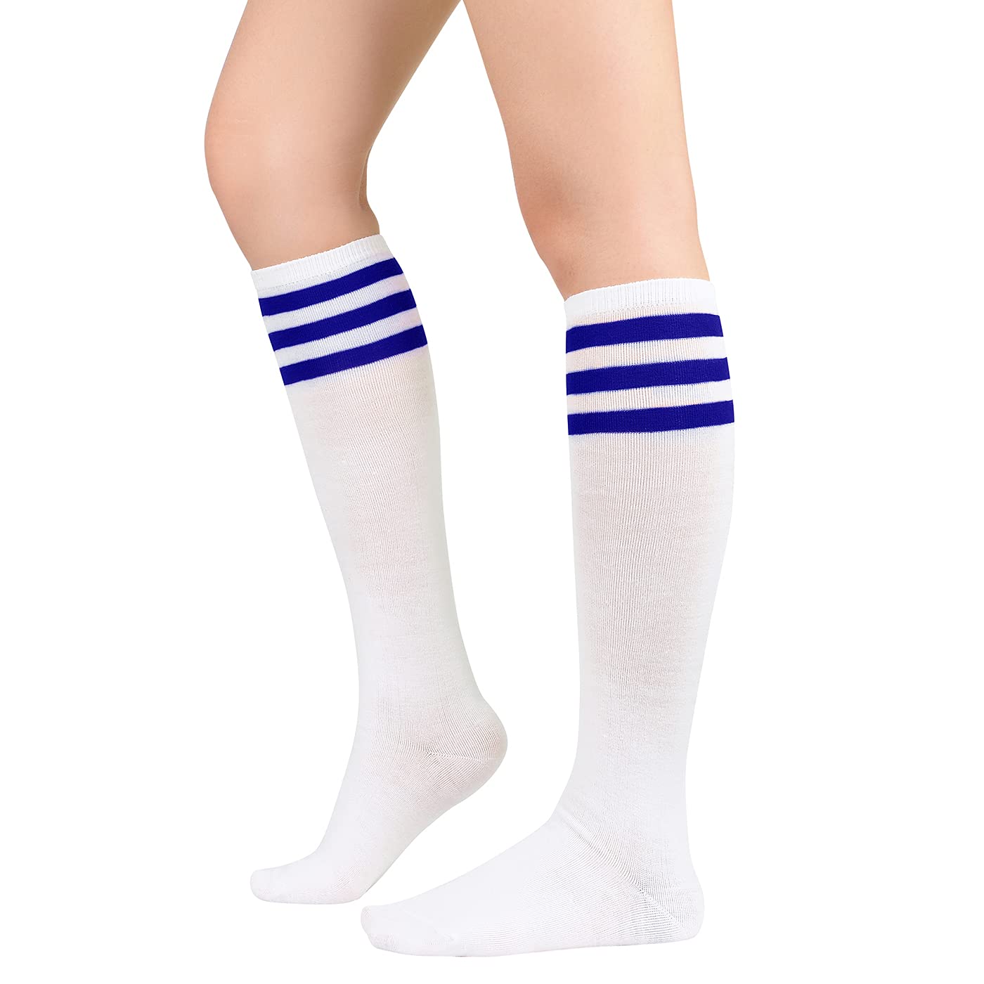 Zando Knee High Socks for Women Striped Athletic Long Tall Tube Socks Outdoor Sports Casual Thigh High Stockings