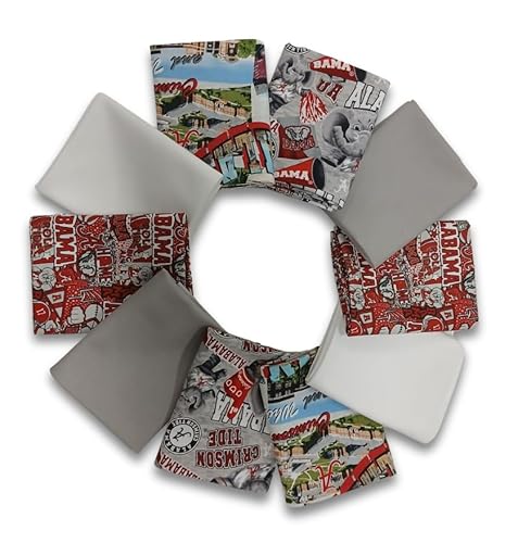 College Fat Quarter Bundle (18”x22” Cuts) - Alabama Crimson Tide - 10 Pack - Premium Licensed Fabrics for Quilting, Sewing, & DIY Projects (Big Al)