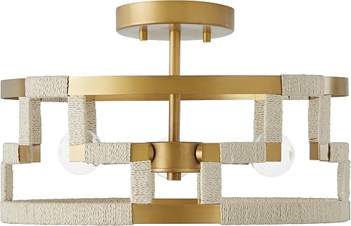 Capital Lighting 241031NL Hala - Lámpara de techo convertible con tambor de yute natural blanqueado inspirado en llave griega, 3 luces, 180 vatios
