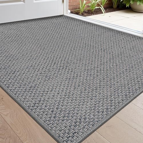 DEXI Schmutzfangmatte Innen 44 x 76 cm, rutschfest Fußmatte waschbar, absorbierend Fussmatte, Dünne Türmatte Eingangsteppich für Haustür & Flur, Grau