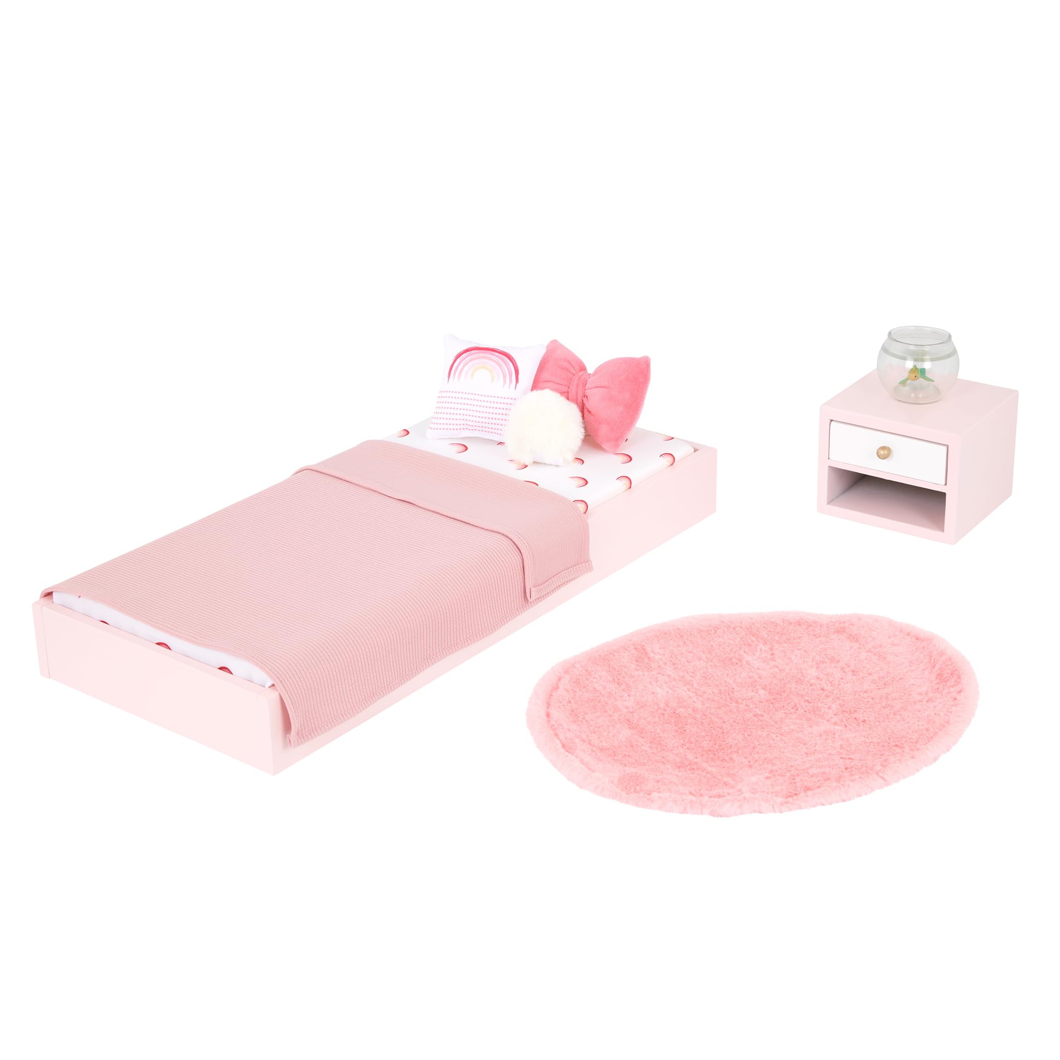 Our Generation – 18-Inch Doll Accessories – Dollhouse Furniture – Platform Bed & Nightstand – Pretend Play 3+ Years– Sweet Snuggles Bedroom Set