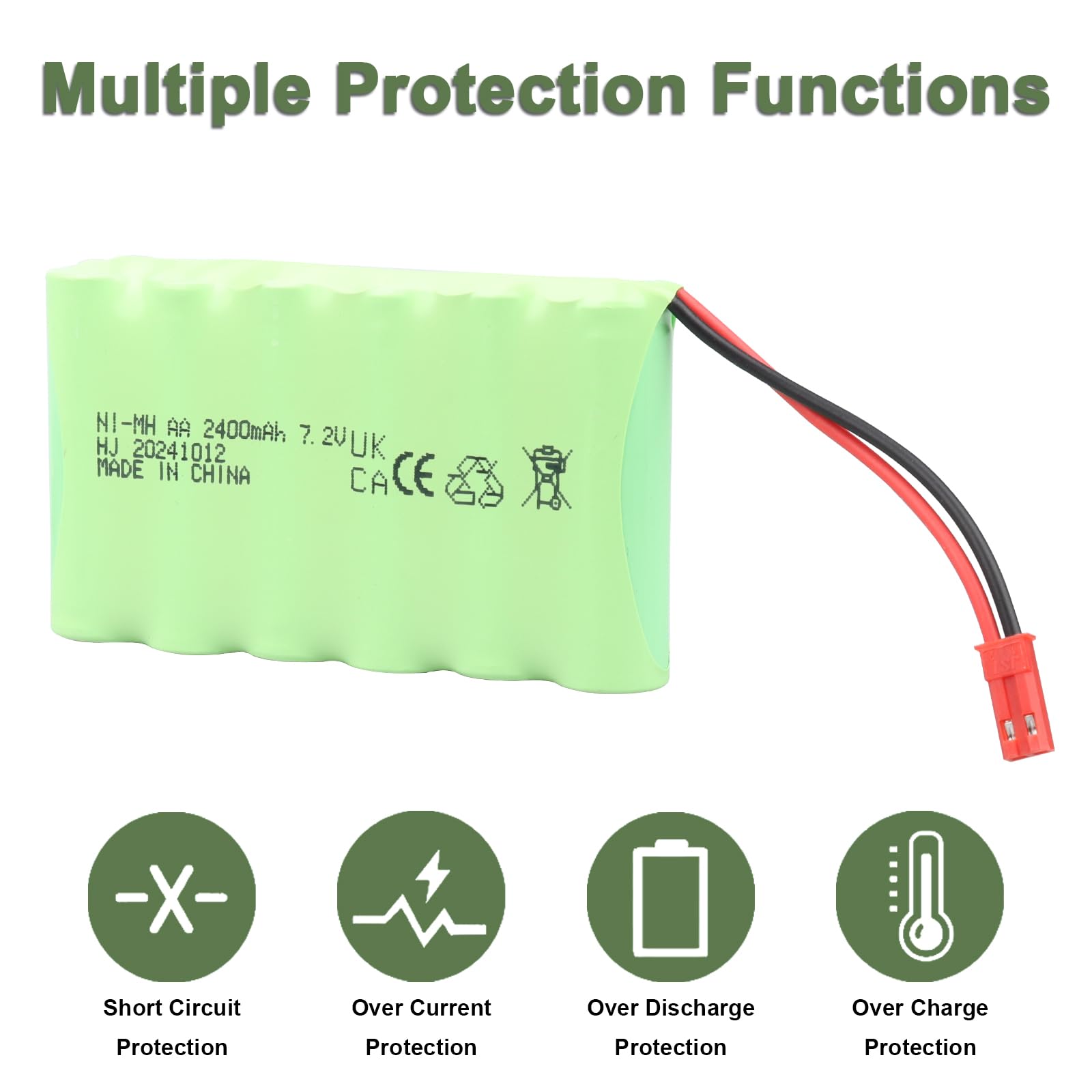 Batteria ricaricabile MXJFYY 7,2 V 2400 mAh NI-MH con spina JST, batteria AA per RC Monster Truck, camion telecomandati, bulldozer RC, utensili elettrici, camion da costruzione