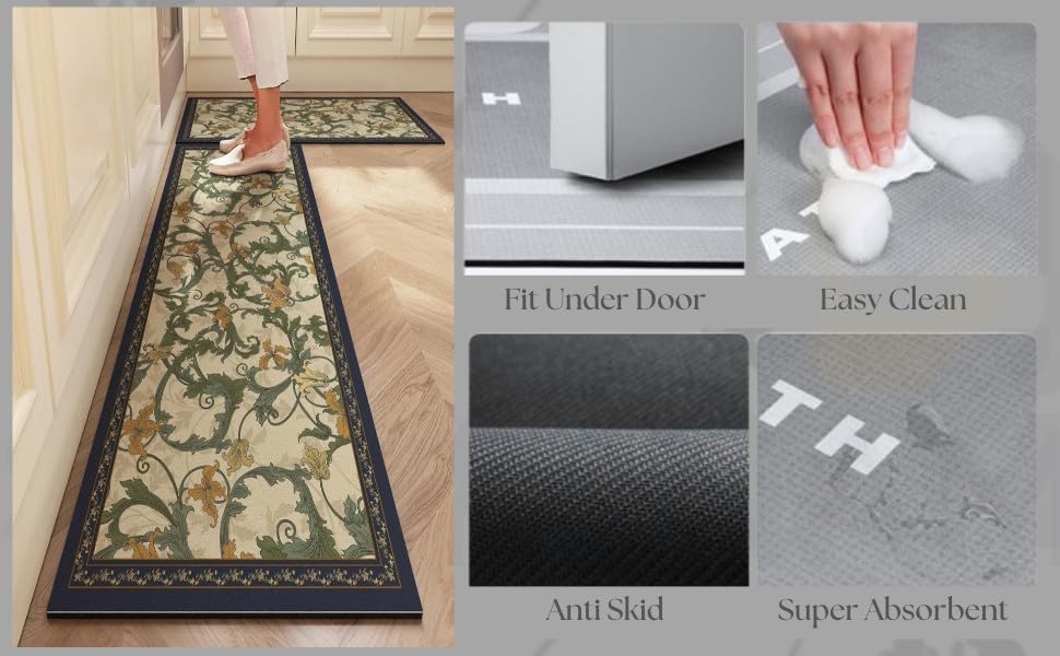 Image of Proxin Anti Fatigue Kitchen Rug Sets 2 Piece Non Slip Kitchen Mats for Floor Cushioned Kitchen Rugs & Mats Waterproof Comfort Standing Mat Runner for Kitchen,Home Office,Sink,Laundry