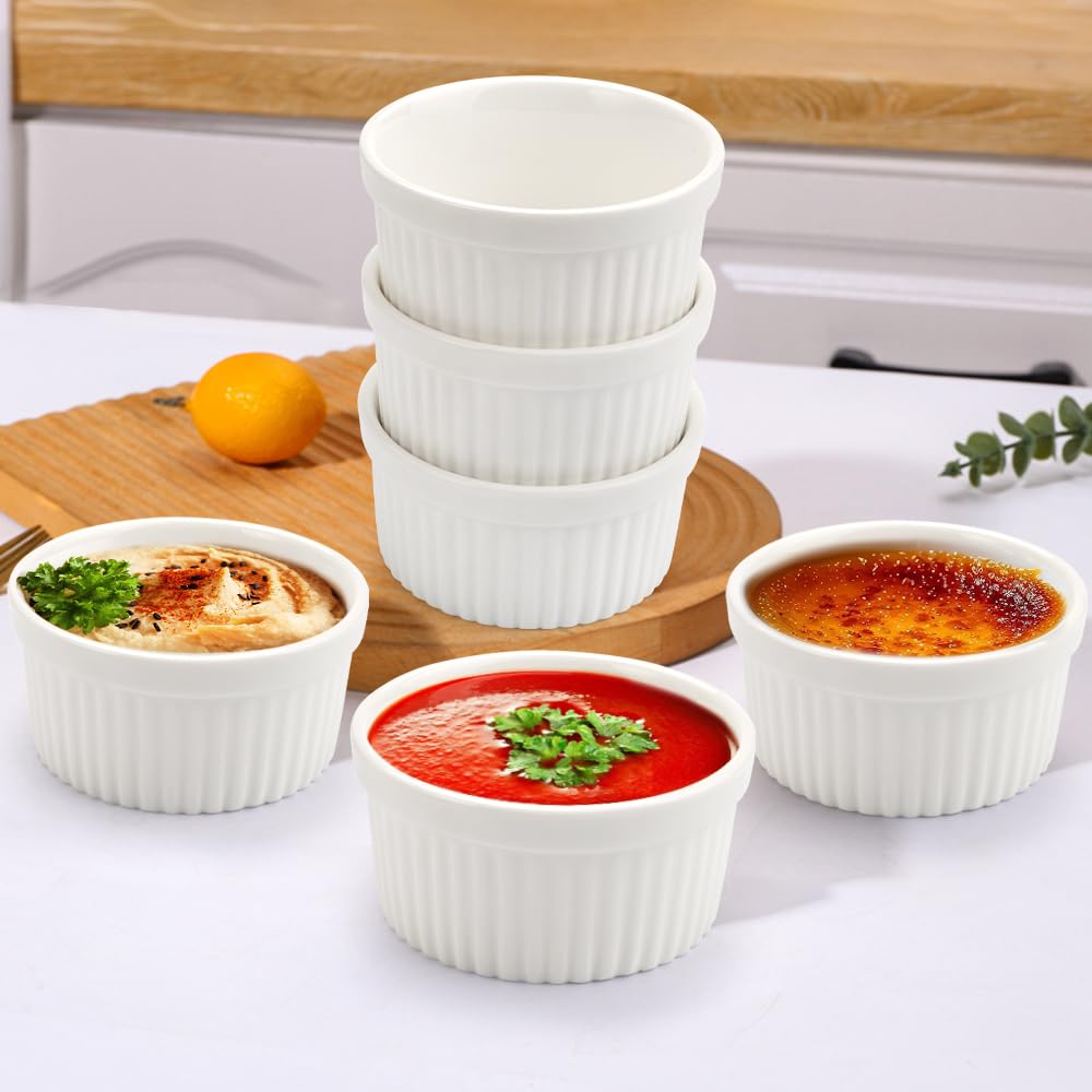 Set di 6 Pirottini per Soufflé Set, Stampi per Soufflé in Porcellana Bianca, 180 ml Pirottini per Soufflé da Forno Ciotole per Creme Brulee, Budini, Salsa, Snack, Fruttoda (bianco)