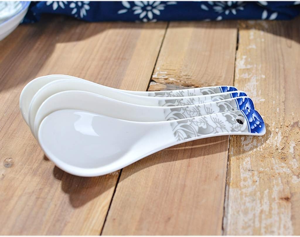 Tablespoons 10 Pack Blue and White Porcelain Handle Spoons, Ceramic Tableware, Home Restaurant Spoons, Soup Porridge, Dessert Spoons, 5.3 Inches X 1.7 Inches Serving Spoo