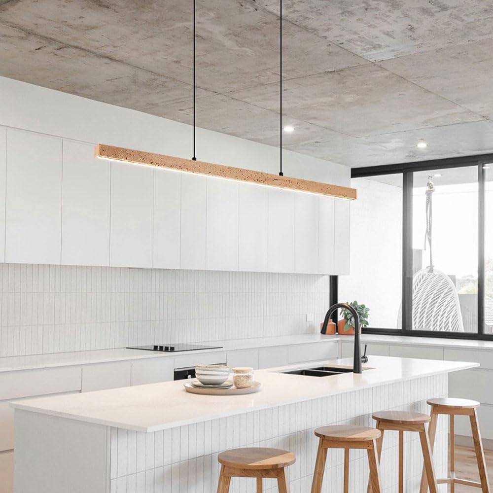 Liniowa lampa wisząca LED Żyrandol z kamienia naturalnego Ściemnialna lampa wisząca sufitowa z pilotem, Nordic Wood Lampy wiszące do jadalni Wyspa kuchenna Lampy stołowe bilardowe LWX