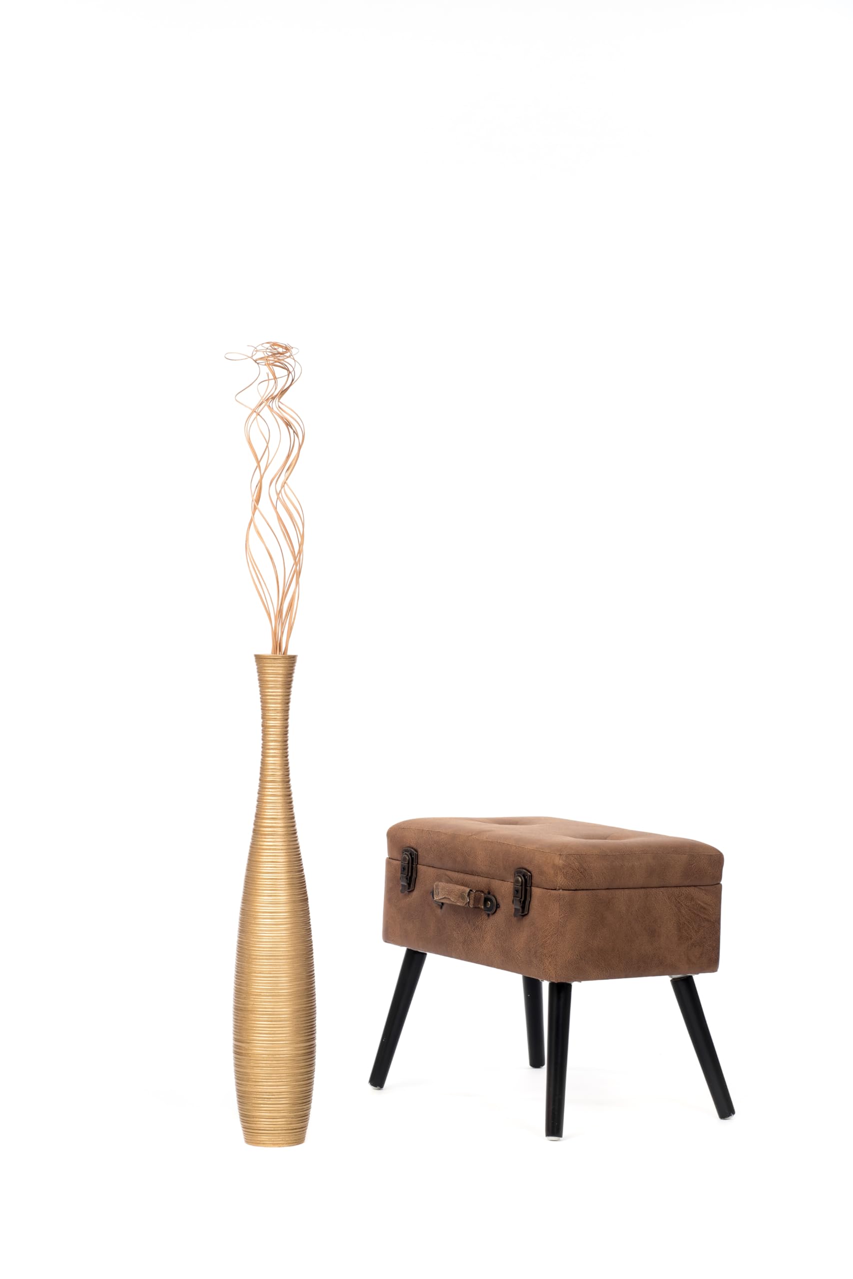 Leewadee Vaso da Terra Grande Alto 65 cm - Vaso Oro Legno di Mango Fatto a Mano da Interno Erbe della Pampa
