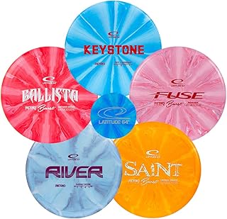 Latitude 64 Disc Golf Starter Set | Frisbee Golf Set | River and Saint Fairway Drivers | Ballista Distance Driver | Fuse Midrange | Keystone Disc Golf Putter | Retro Burst Frisbee Golf Set (5 Discs)